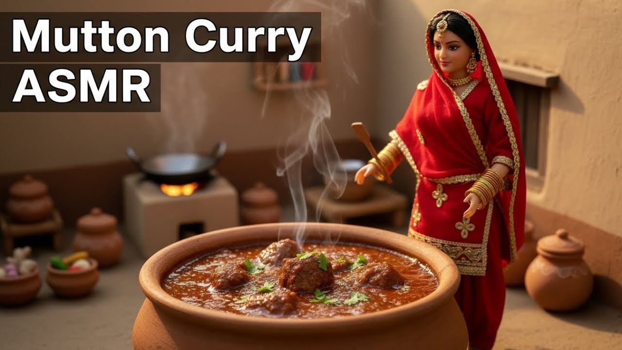 Miniature Doll Mutton 🍗 Curry Cooking ASMR | Indian Village Tiny Kitchen Recipe #miniature #asmr #ai
