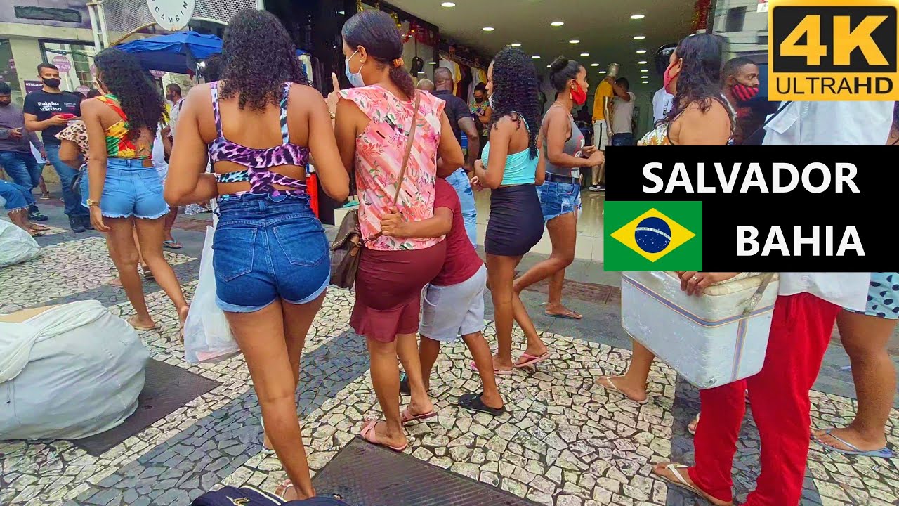 Salvador 4K - walking through busy city center. Regular life in Bahia, Brazil