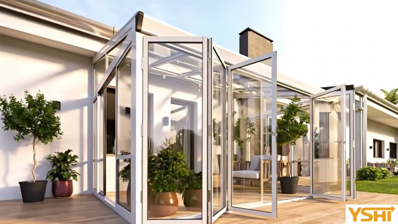 Tempered Glass Sunroom with Bi-Fold Doors Greenhouse Home Addition By Highlander Home #sunrooms