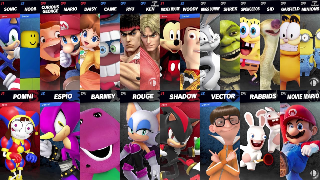 Team Sonic vs Team Noob | Pomni vs Rouge | Movie Mario vs Shadow | Super Smash Bros Ultimate Part 47