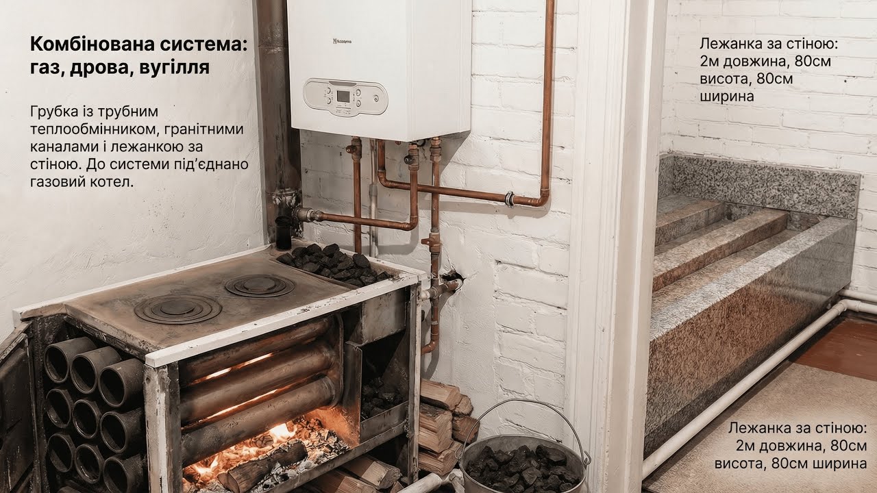 Грубка з теплообмінником, працює вже 40 років.