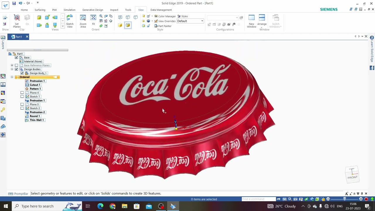 Coca cola cap cad model | coca cola cap design | solid edge tutorial