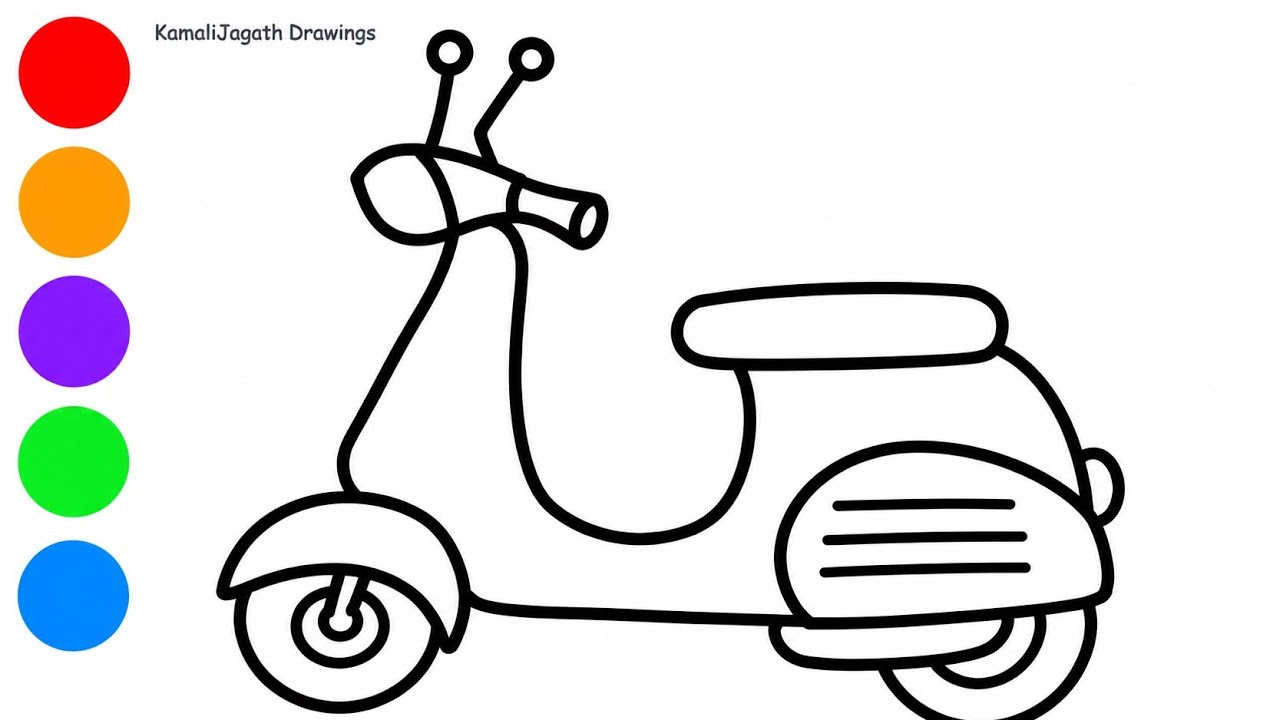 Scooter Drawing Easy || How to Draw a Scooter step by step || Simple Scooter Drawing Colouring