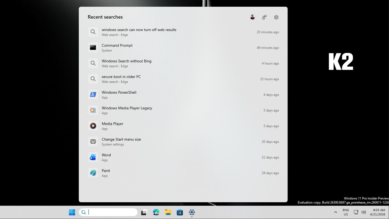 First Look at Windows 11's New Debloated Search Without Bing