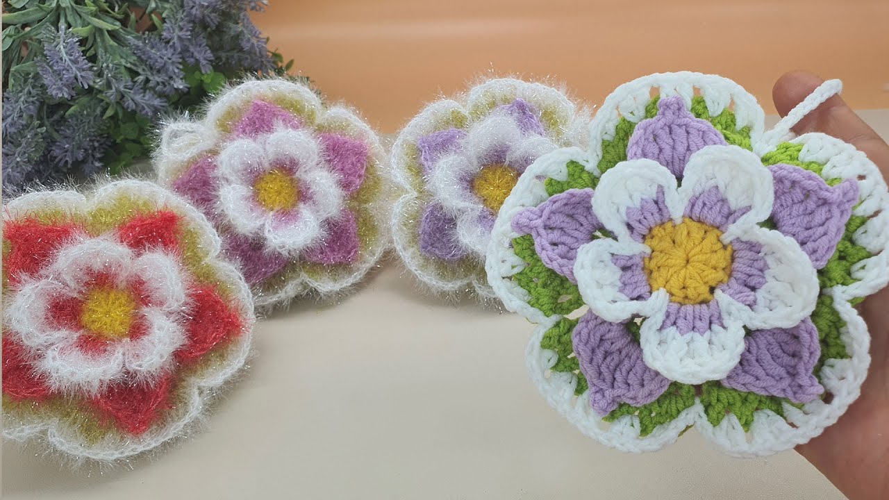 [수세미코바늘] 하늘매발톱 꽃 수세미 Crochet Dish Scrubby / crochet coaster