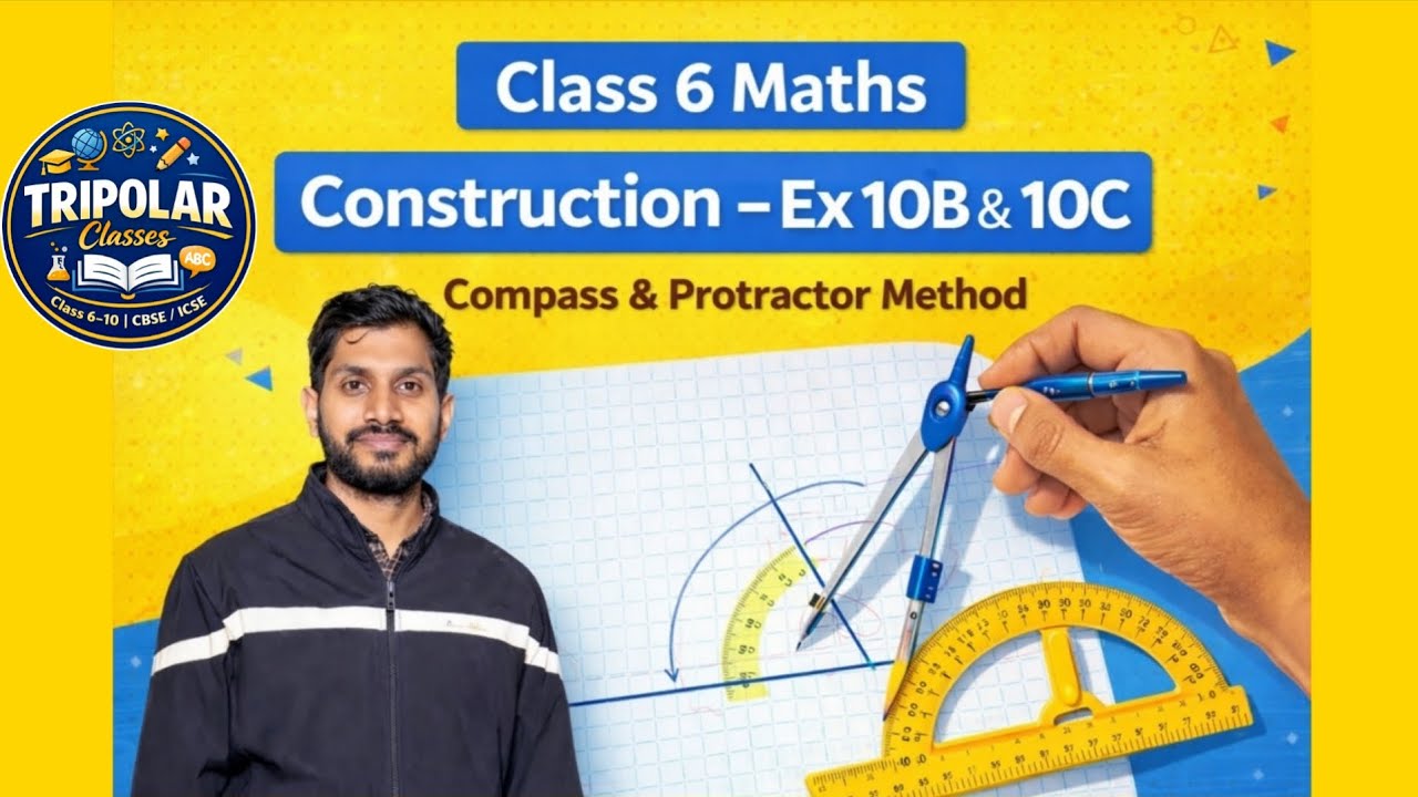 CBSE Class 6 Maths | Construction Exercise 10 B & 10 C | Compass & Protractor Method | 