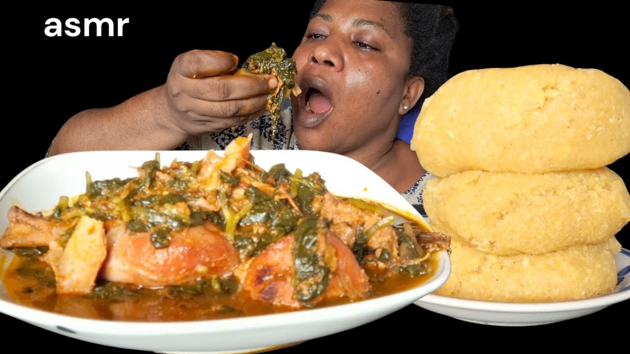 African food mukbang/ garri fufu with vegetablesoup/ (eating Sound ASMR)