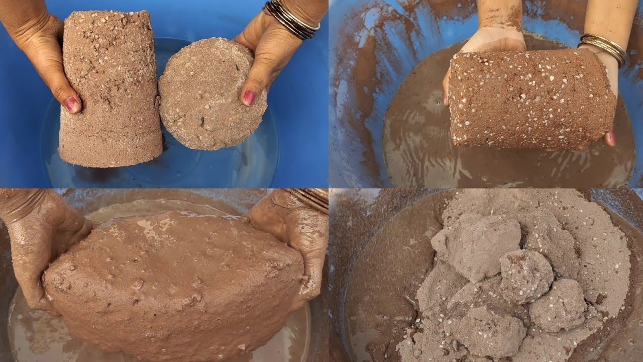Asmr - Red dirt with white concrete crumbling in lots of water 💦💦