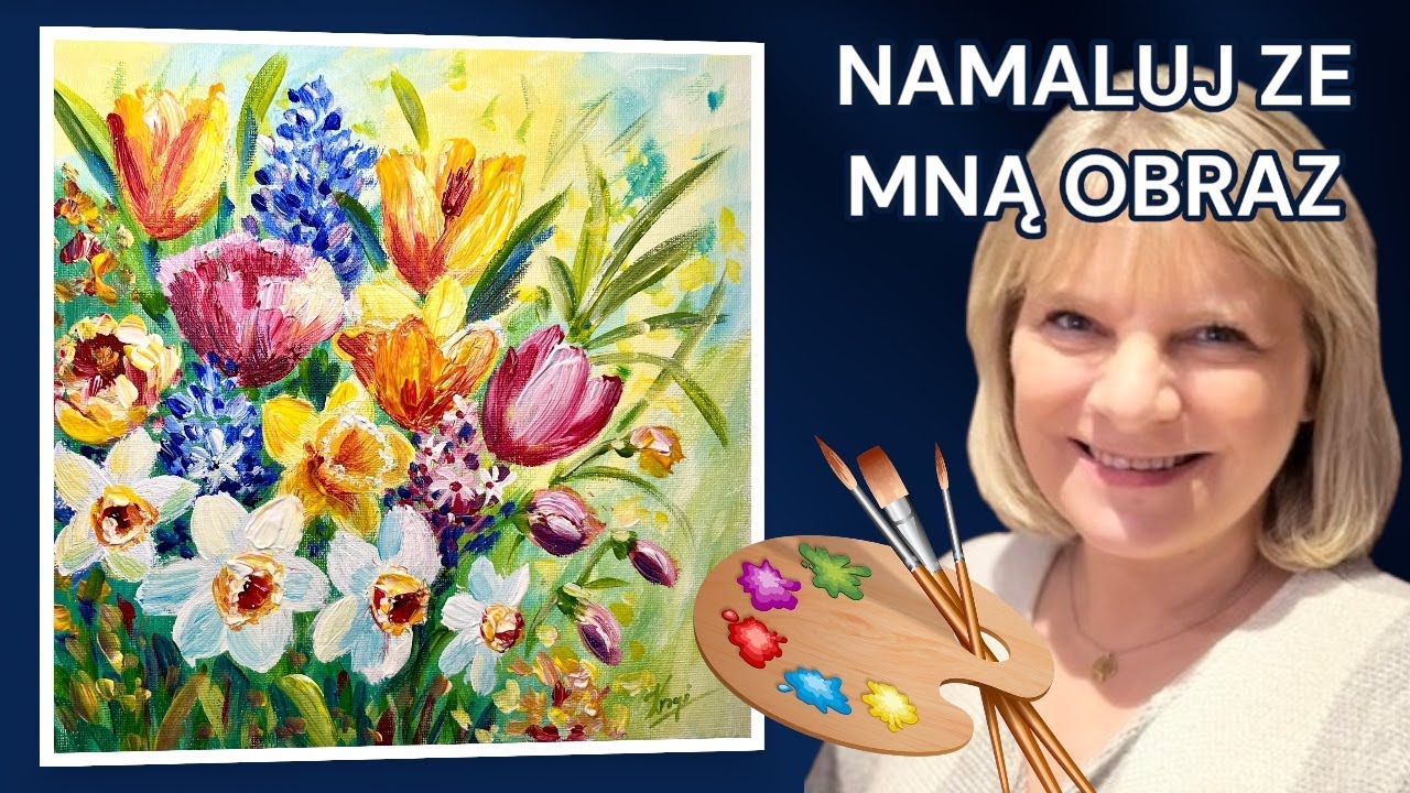 Jak namalować wiosenne kwiaty - tulipany, żonkile i hiacynty - malowanie akrylem krok po kroku
