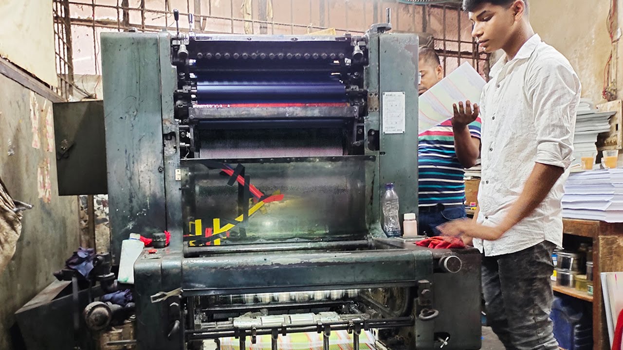 Multi Color Printing Process by Very Old Hashimoto Offset Printing Machine