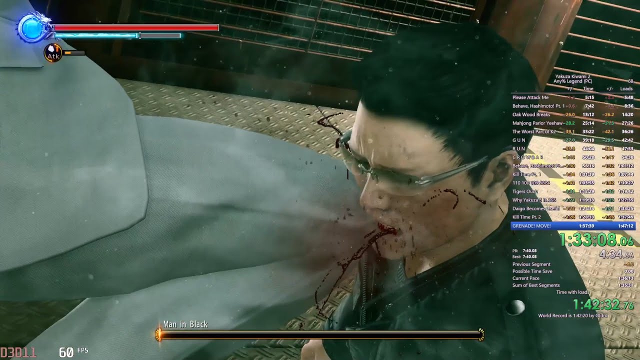 Yakuza Kiwami 2 (PC) - Any% Legend Speedrun 1:36:17.93 (w/o loads)/ 1:45:50.25 (w/ loads) (WR)