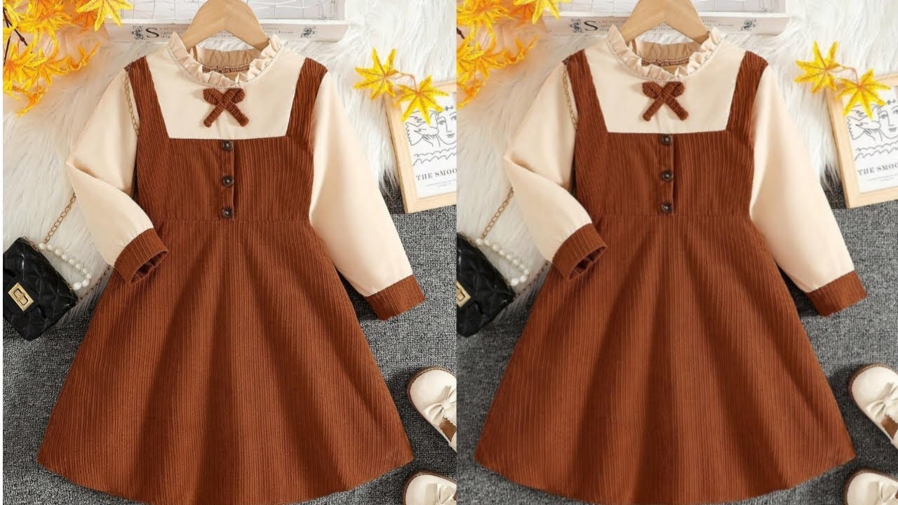 Very Easy Contrast Frill Collar Baby Frock Cutting and stitching and Full sleeves  Baby Frock