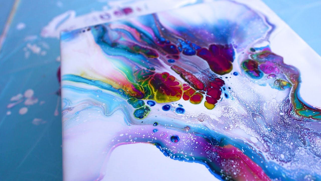 Fluid acrylic pour - happy colors & blue pearl / dutch pour technique