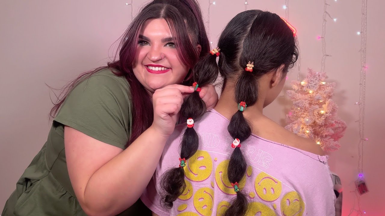 ASMR Perfectionist Christmas Bubble Braids | Hair Brushing, Parting, Mini Comb