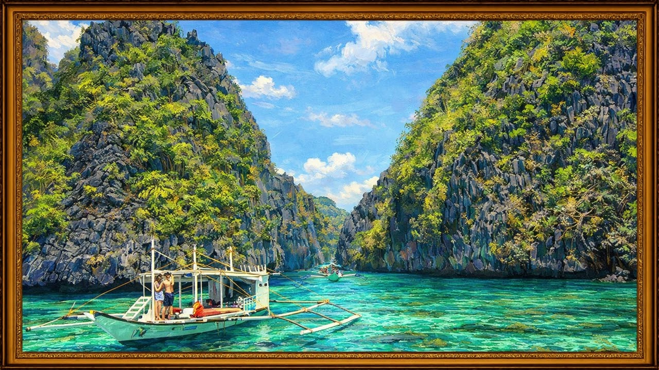 Paradise Lagoon Adventure 🌴 | Crystal Clear Water & Stunning Limestone Cliffs | 4K Framed TV
