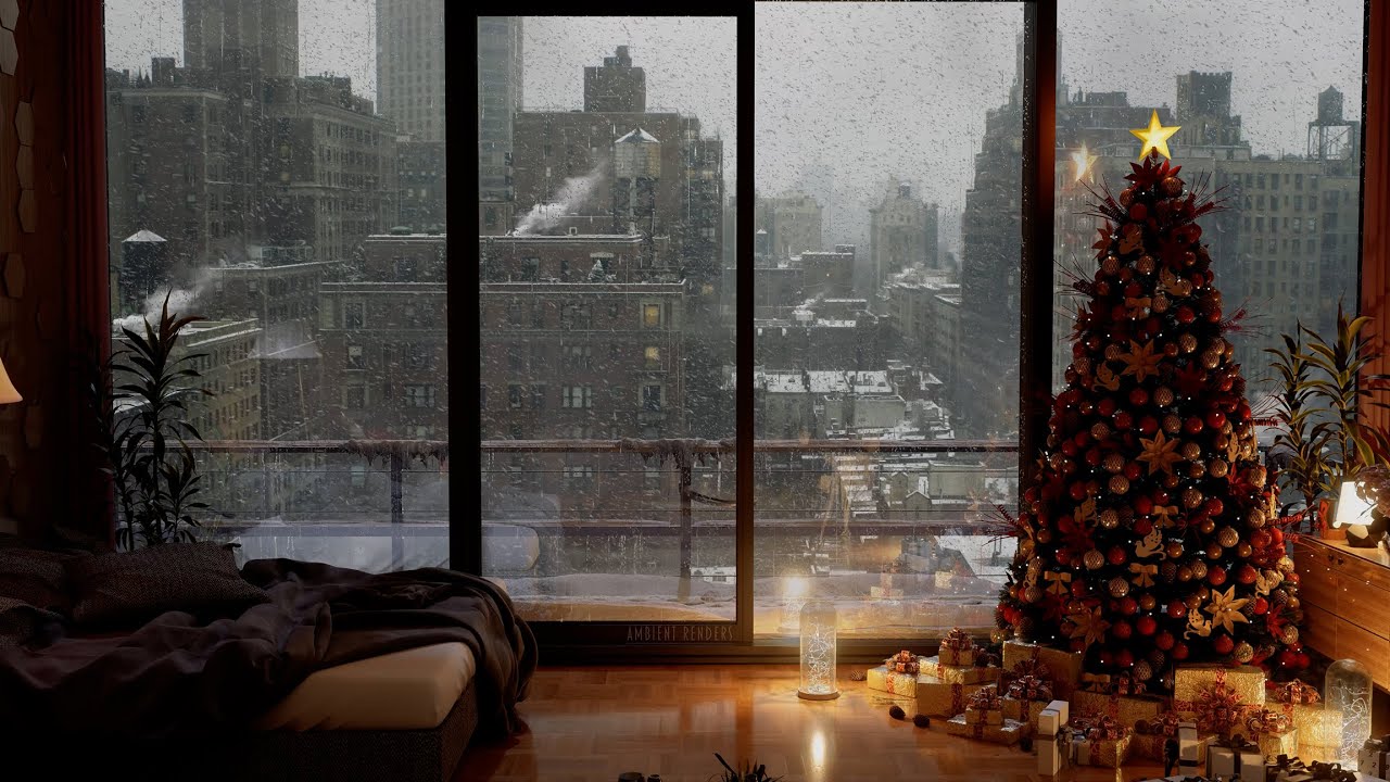 Warm And Cozy Winter Ambience | NYC Apartment In A Snow Storm | For Study And Relaxation | Christmas