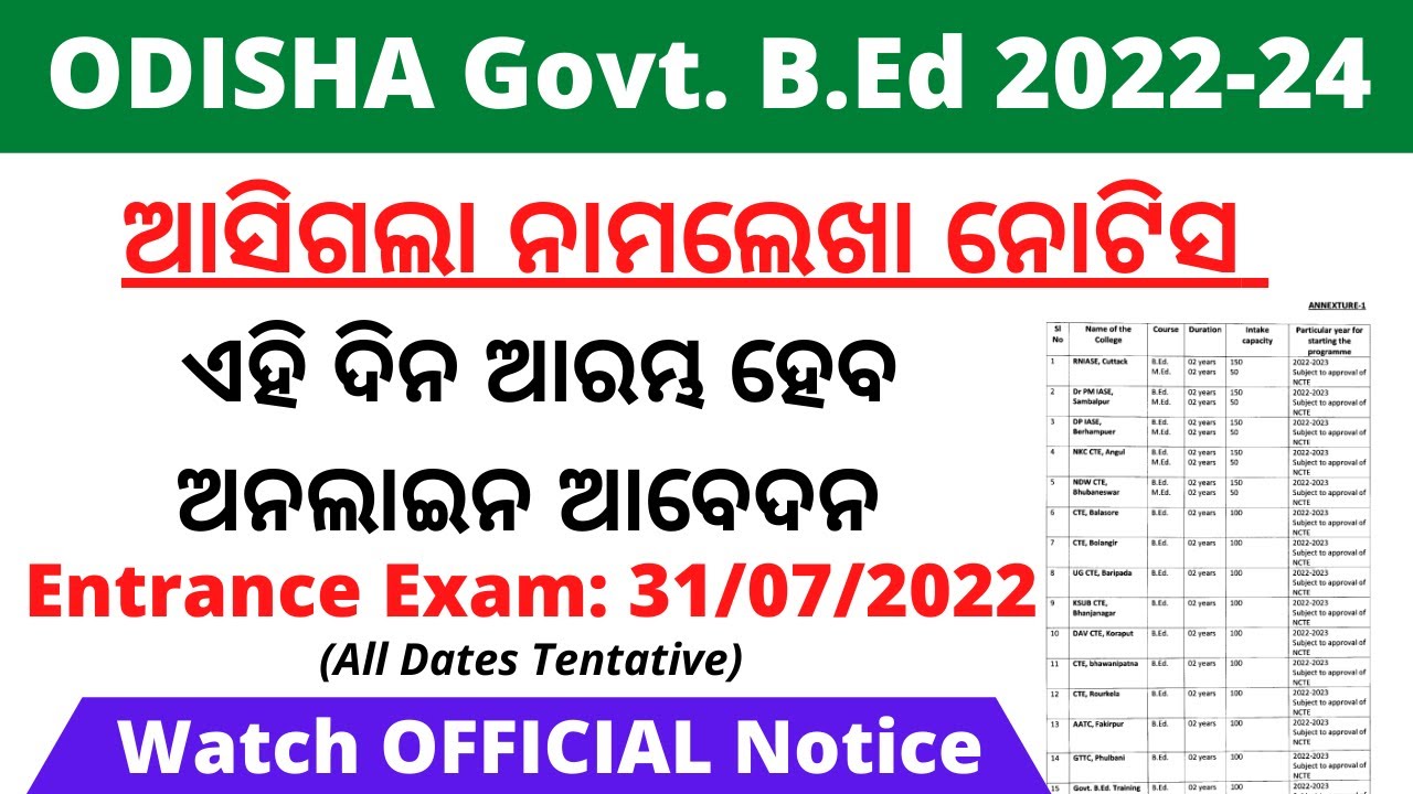 Odisha Bed Admission 2022 | Odisha Govt Bed 2022 online application date | Odisha B.Ed Entrance 2022