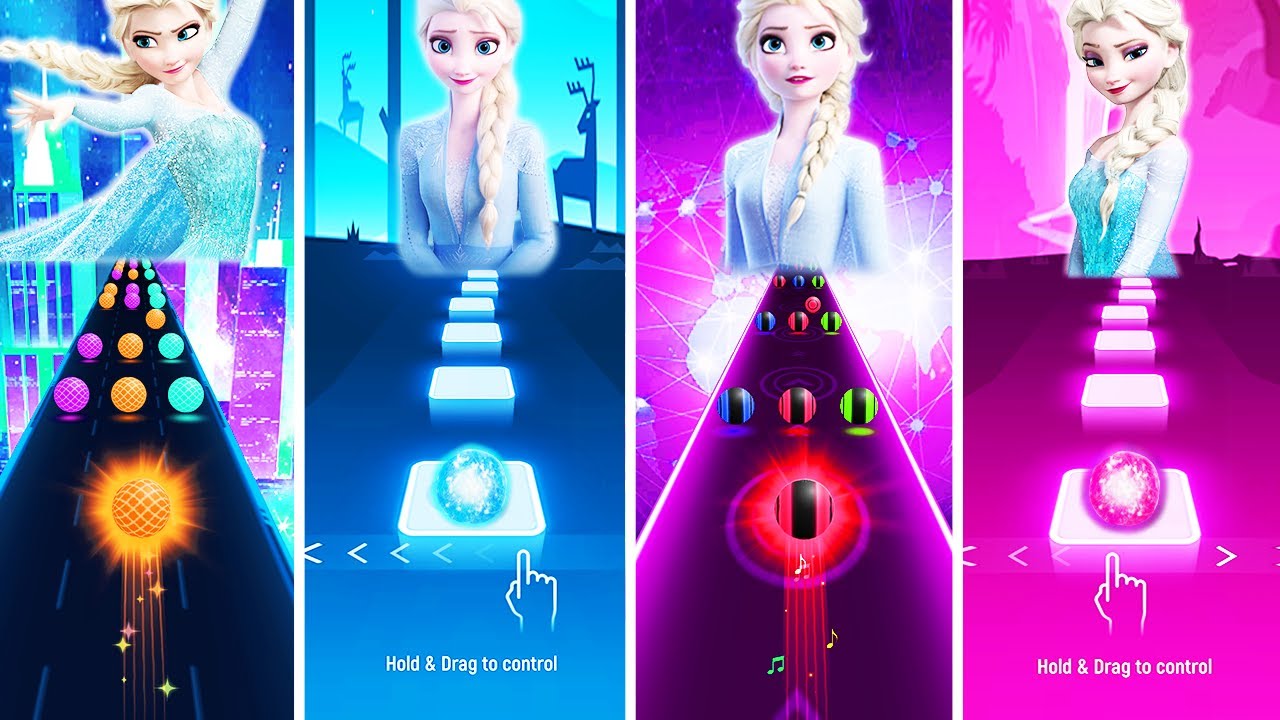 Frozen Elsa Vs Frozen 2 Elsa But In Tiles Hop EDM Rush And Dancing Road! Into The Unknown Let It Go!