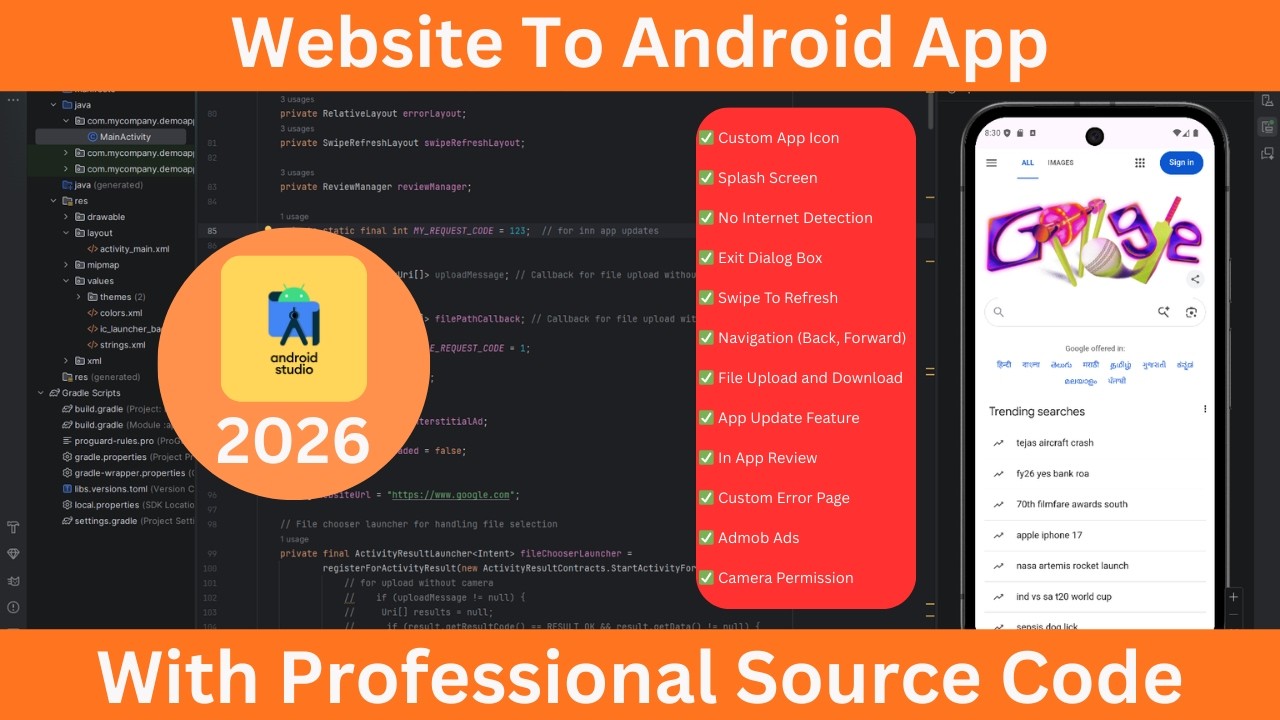 How To Convert Website To Android App In Android Studio || With Source Code || Android Studio 2026
