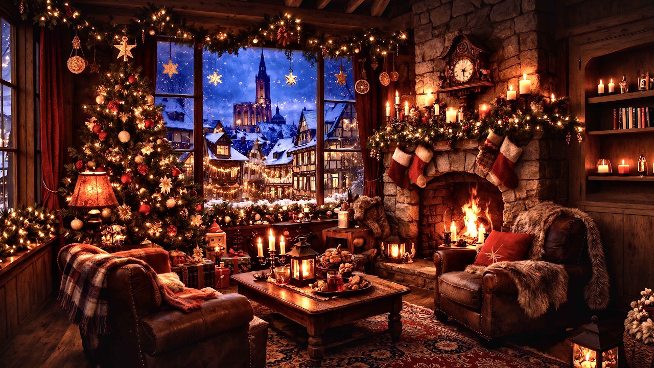 Cozy Christmas Fireplace Ambience 🔥 Crackling Fire Sounds | Warm Winter Evening