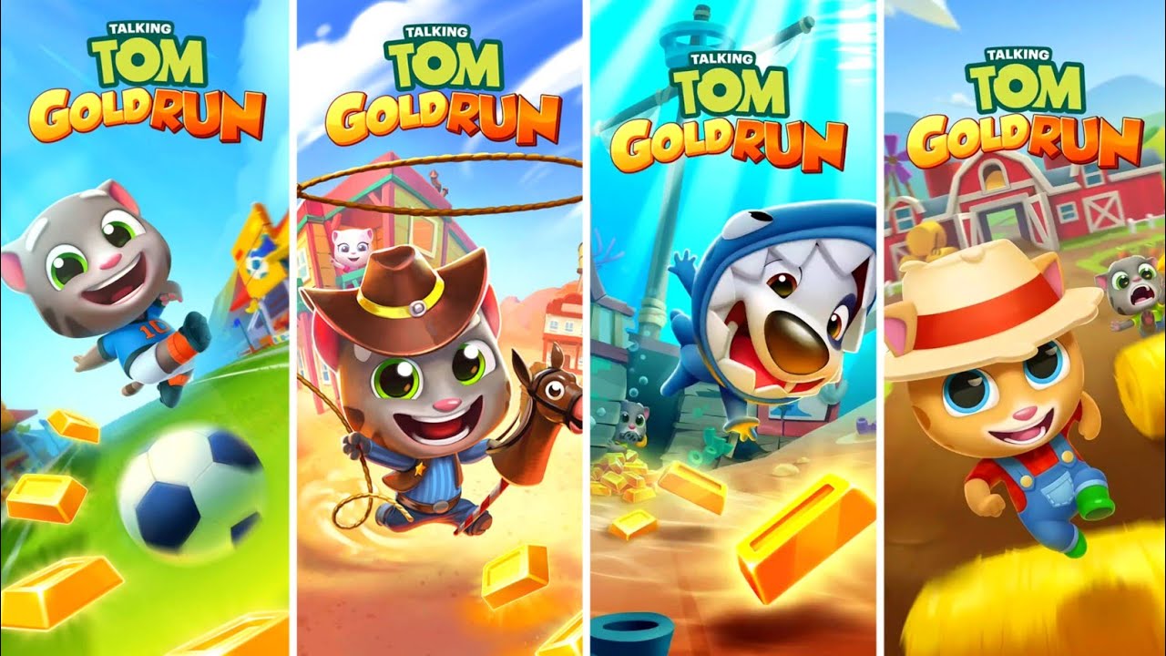 Talking Tom Gold Run Sports League vs Wild West Update vs Undersea Update vs Ginger's Farm Update