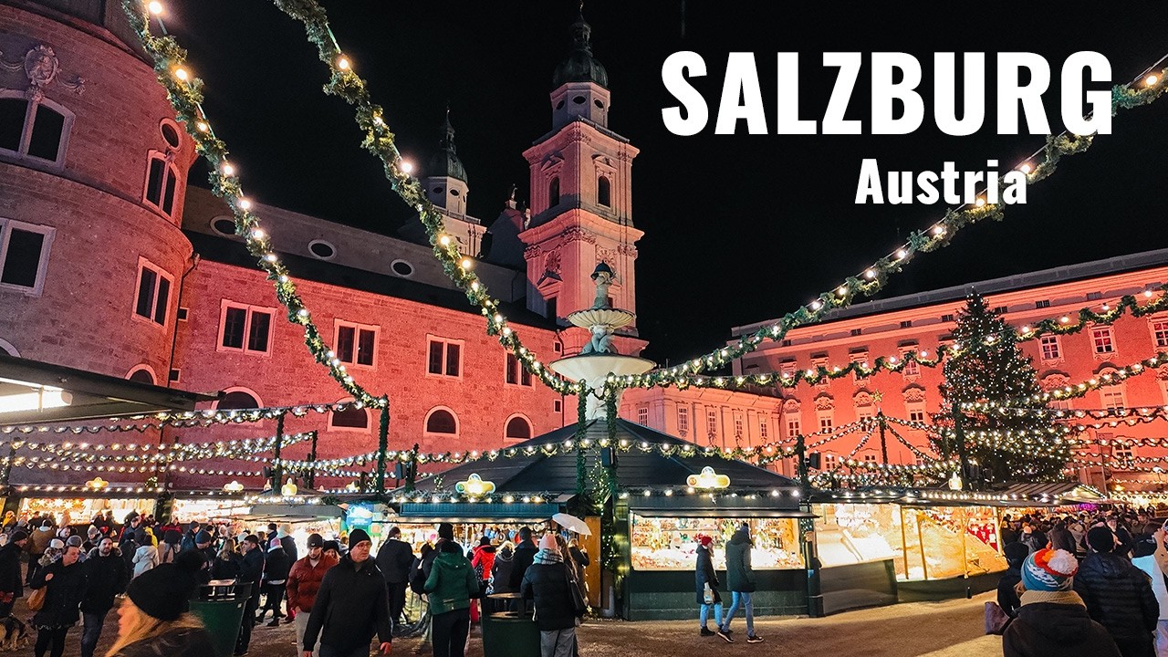 Magical Winter Walk in Salzburg – Riverside Views & Christmas Market (4K, Binaural Audio)