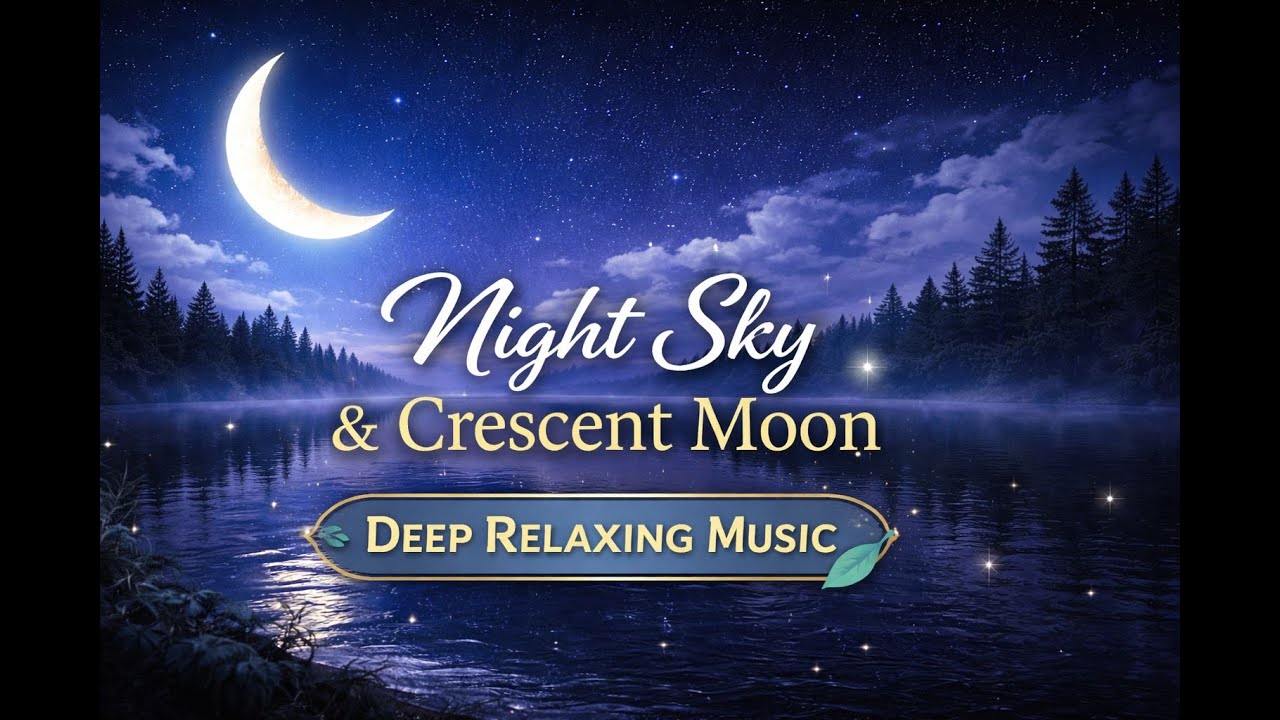 Night... Sky & Crescent Moon 🌙 Deep Relaxing Music | Calm Mind & Sleep