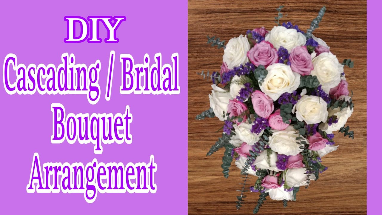 DIY Cascading Bouquet | White & Purple Roses with Eucalyptus & Statice | Elegant Floral Tutorial