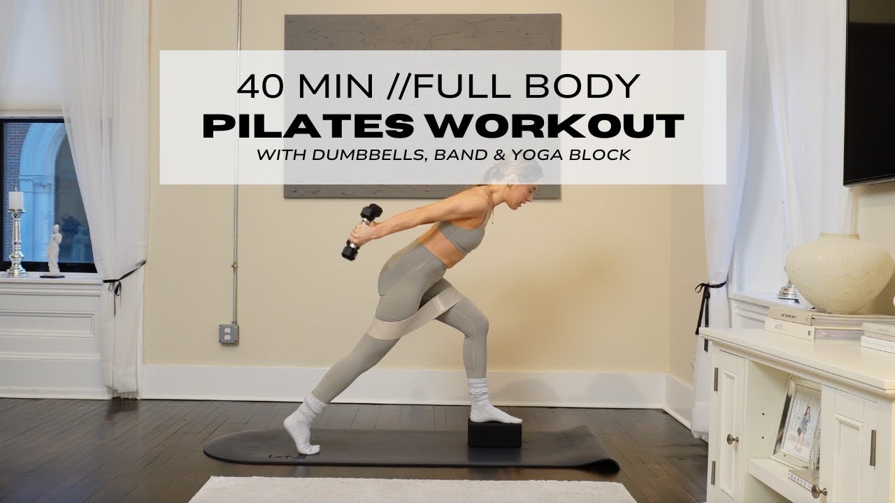 40 MIN FULL BODY PILATES AT HOME WORKOUT | WITH DUMBBELLS, BAND & BLOCK | full body home workout