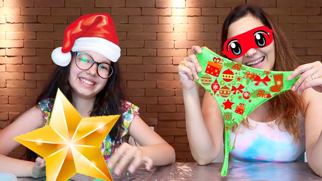 DESAFIO SLIME DE NATAL DE OLHOS VENDADOS !! SLIME CHALLENGE | Luluca