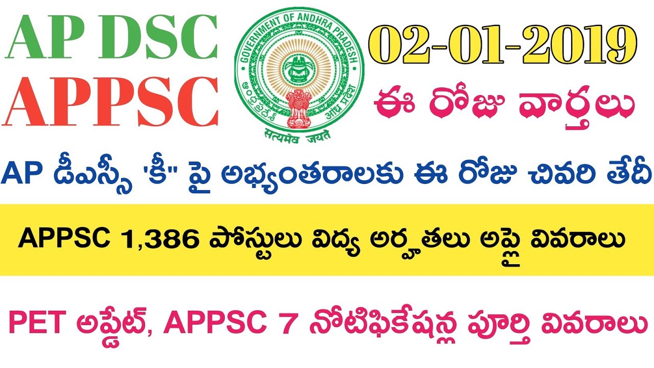 Ap Dsc 2019 Latest News today || APPSC Group-1 Group-2 Notification Latest News