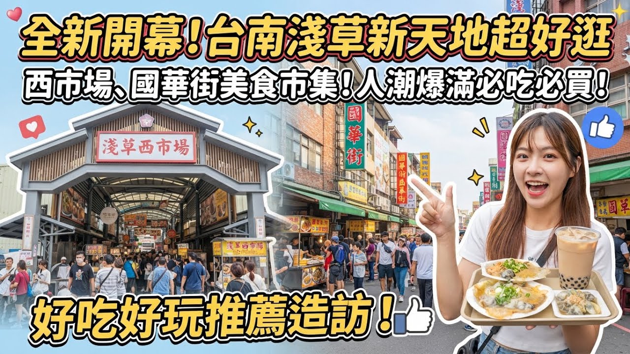 全新開幕 超好逛的台南市淺草西市場 淺草新天地，淺草美食市集及國華街美食 充滿人群及好吃，好逛好玩的商店￼ 非常推薦造訪￼