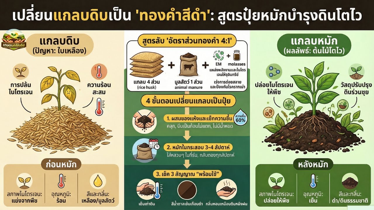 สูตรลับหมักแกลบดิบเปลี่ยนขยะเป็นทองคำสีดำ