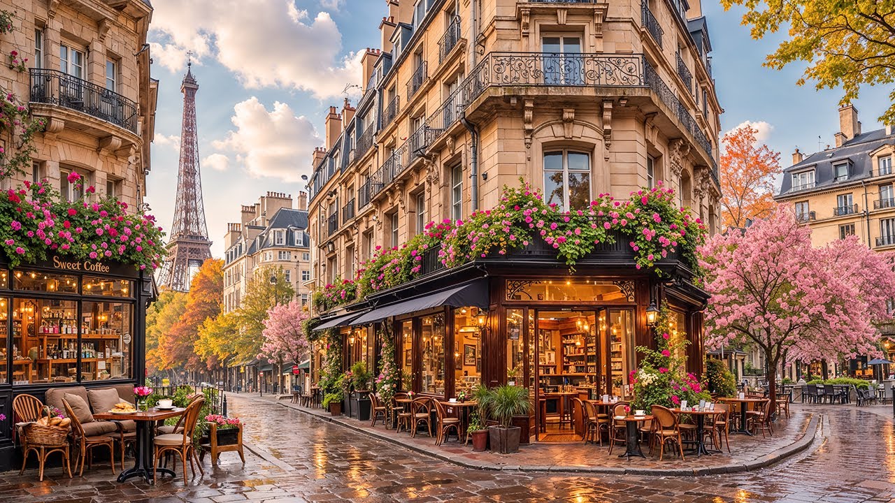 Flower Café Street in Paris ☕ Soothing Jazz Music & Springtime Bossa Nova for Calm Urban Moments