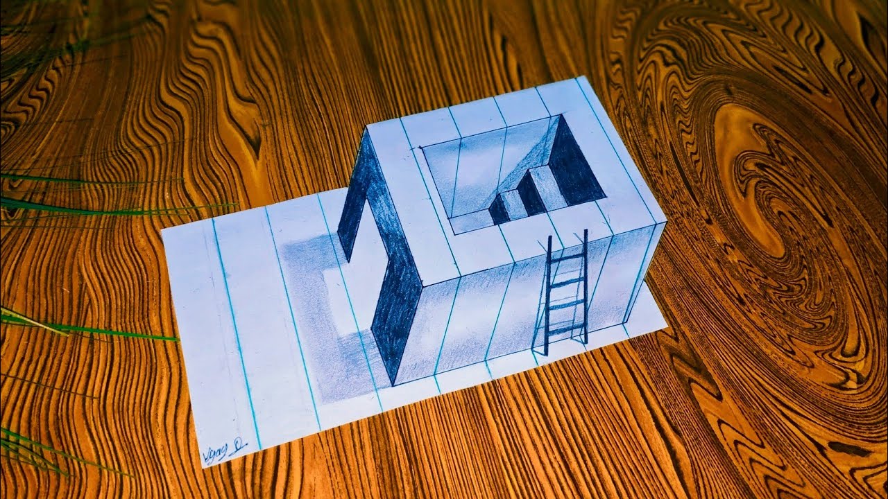 3D drawing 🎨 very easy 3D Art draw on paper Deep effect (home design 3d drawing) 3D illusion #art 