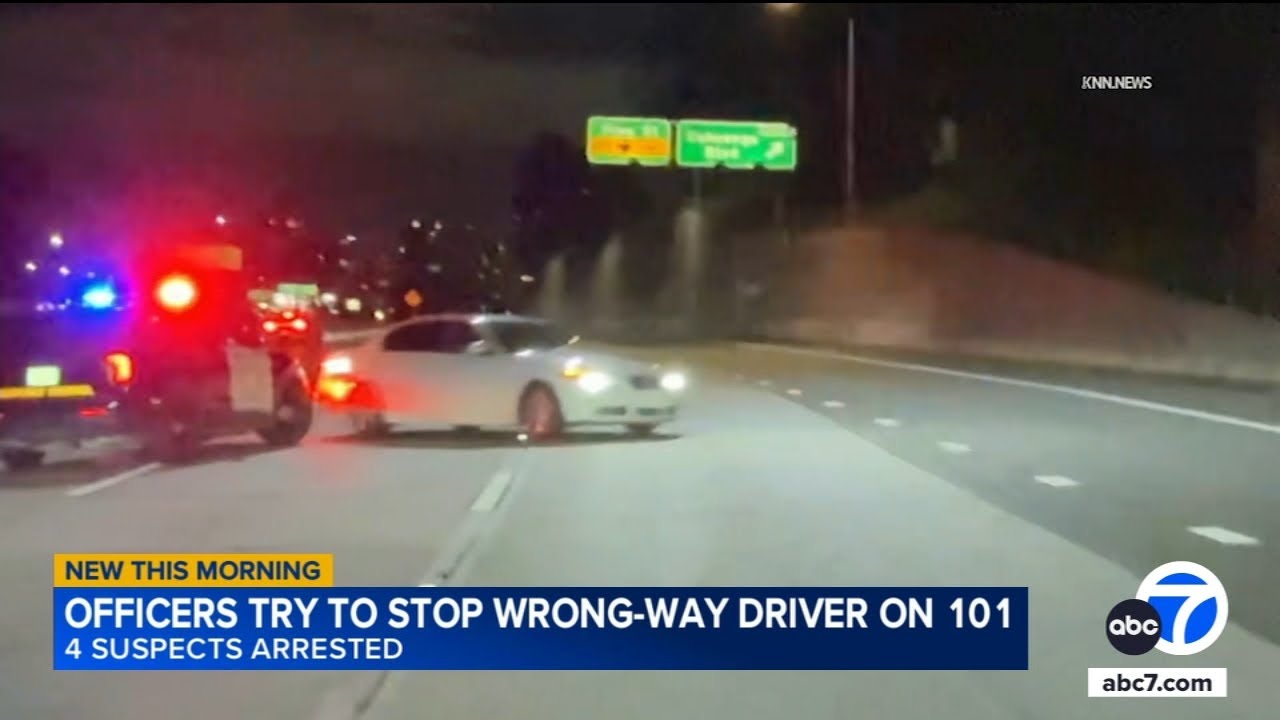 Officers try to stop wrong-way driver on 101 Freeway, video shows