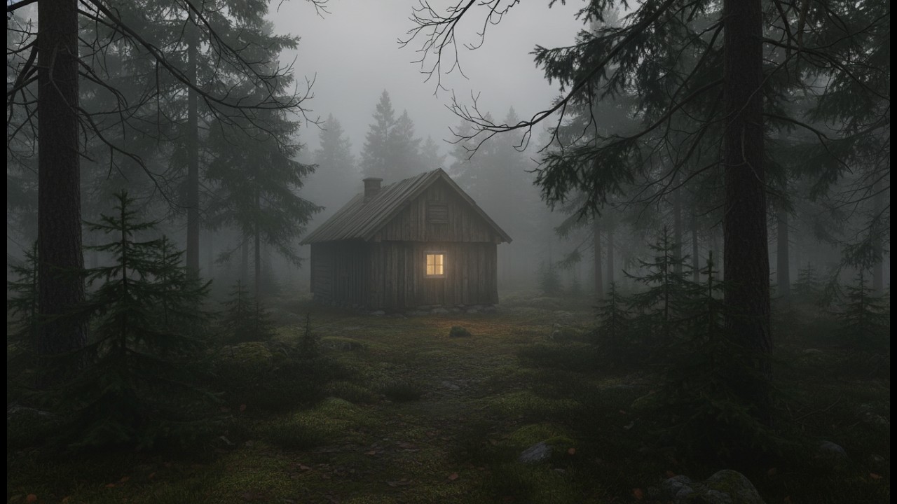 Morning Mist Around a Cozy Forest Cabin – Silent Morning Scene (No Sound, 4 Hours, 4K)