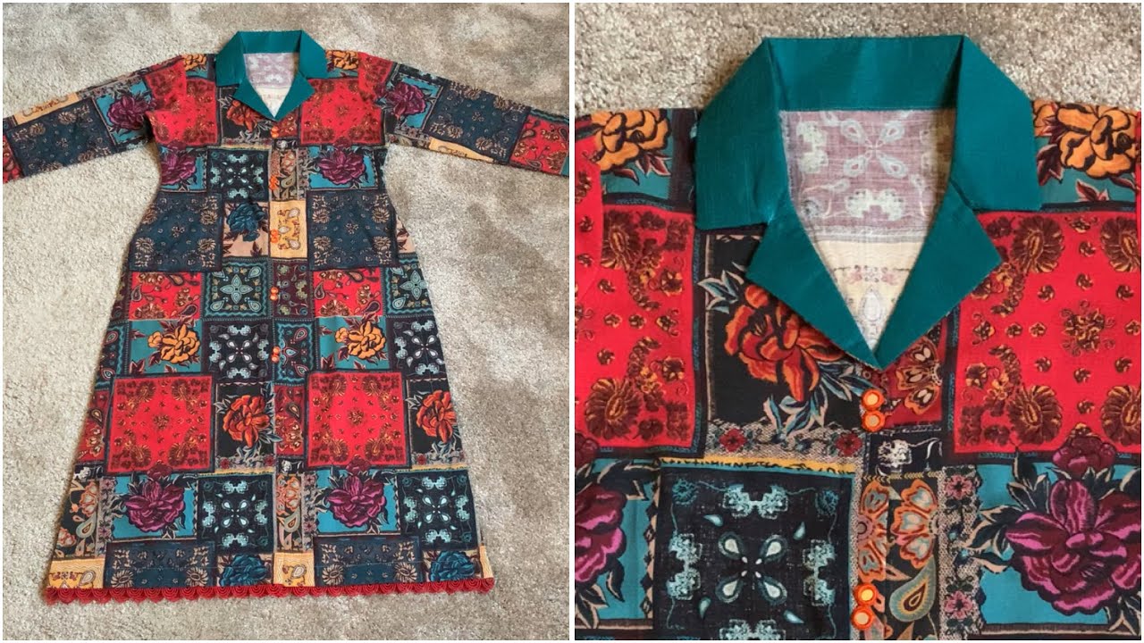 Winter open kurti with coat collar neck easy tutorial | ladies coat collar