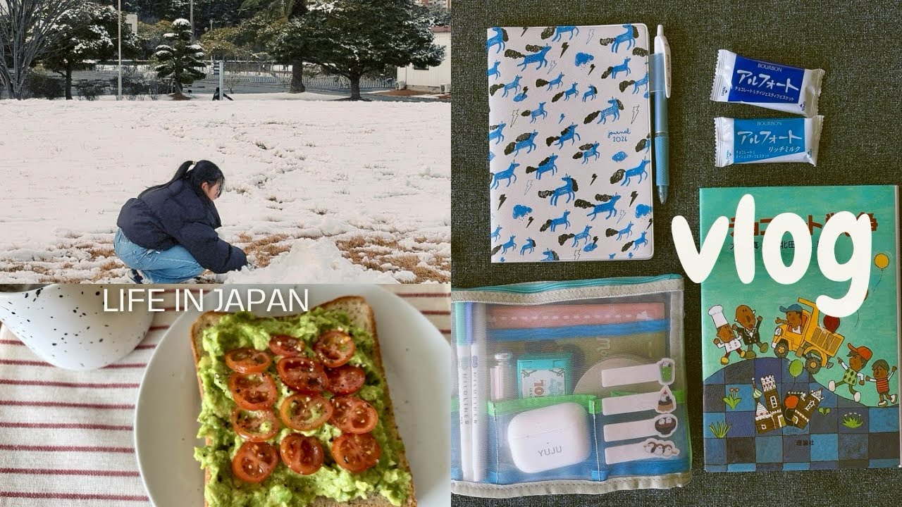 Vlog | ファミマのポーチが可愛い🩵💚|簡単アボカドトースト| 雪がたくさん降った日
