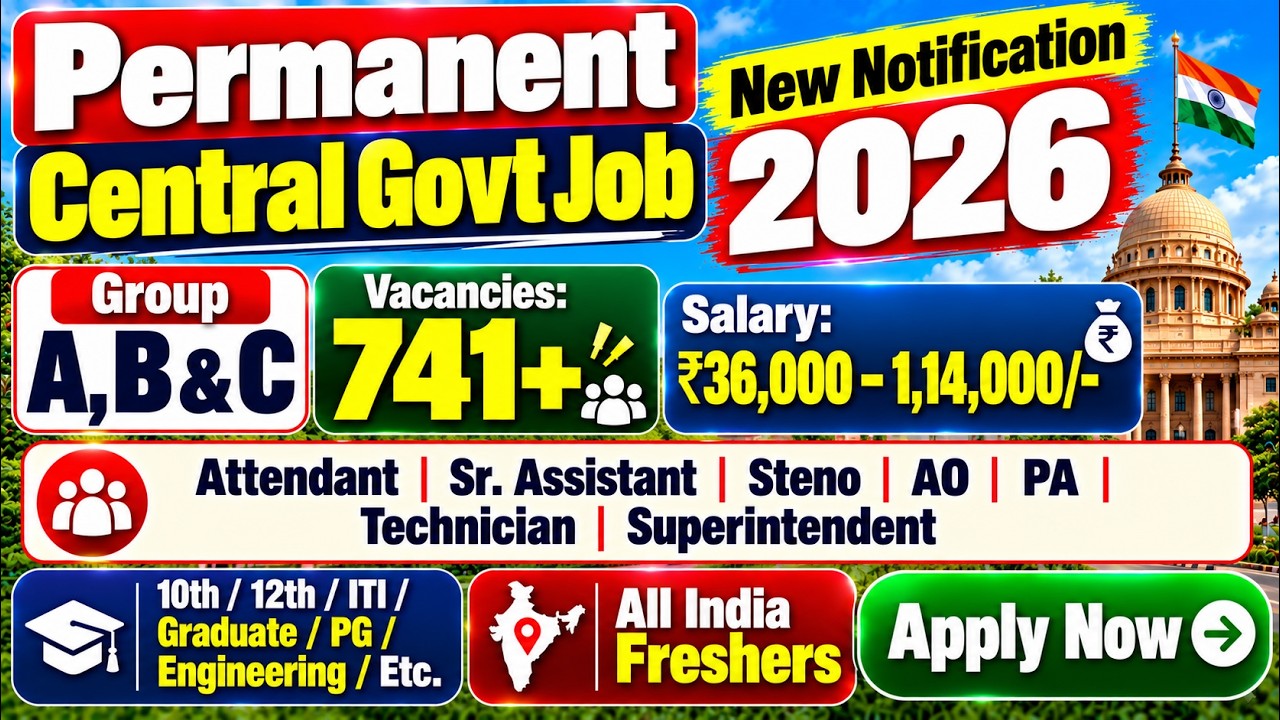 Permanent Central Govt Job 2026 🔥741+ Vacancies 🎯Salary ₹36,000&ndash;₹1,14,000 😍 10th/12th/ITI/Diploma