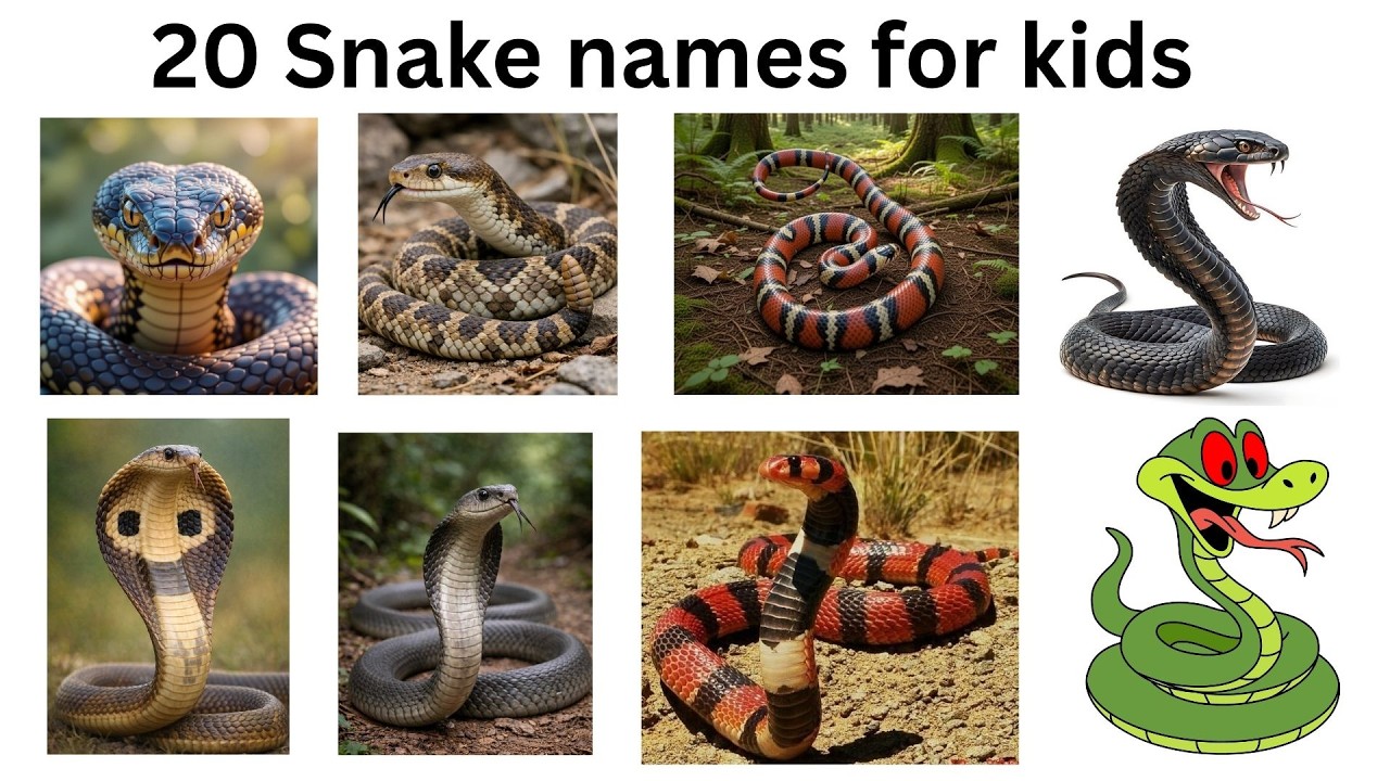 20 Snake Names for kids | Animals and Reptiles Activity | Fun learning 