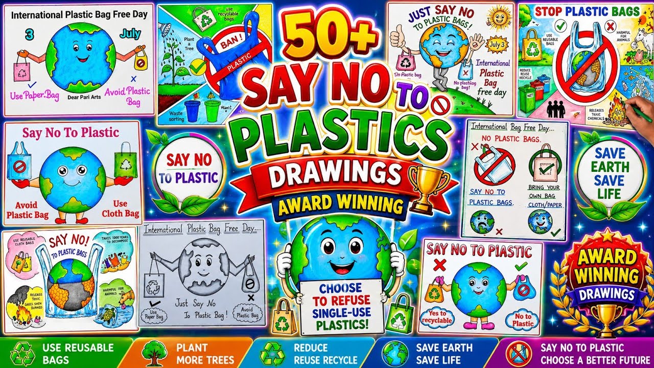 International Plastic Bag Free Day Drawing easy/Beat Plastic Pollution Drawing/Say No to Plastics