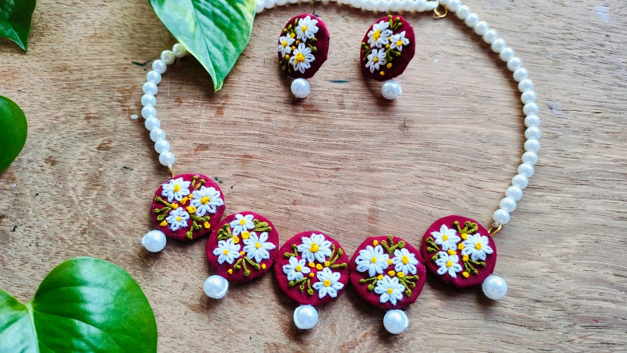 Diy embroidery jewellery/Fabric jewellery/Embroidery daisy flower/fabric choker/সেলাই করা গয়না