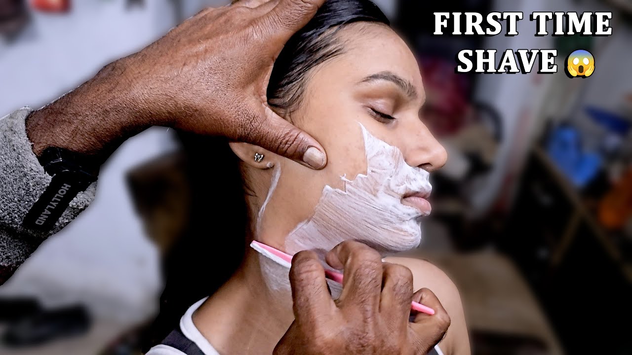 First Time Female Face Shaving 😍 | Street Barber Face Cleaning ASMR 💈Acupressure