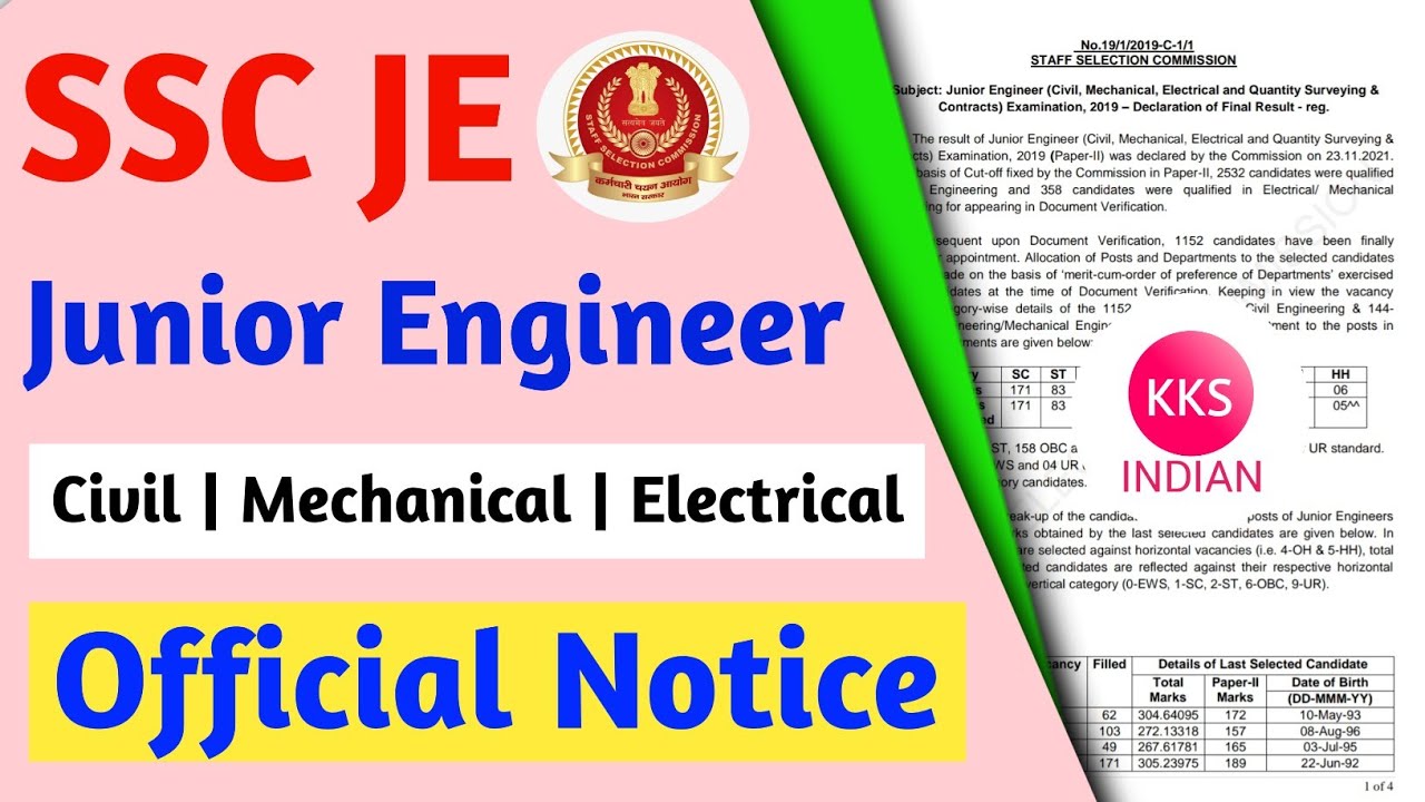 SSC JE Official Notice | Ssc je Result | Ssc je Result 2019 | Ssc je 2019 Final Result Cut Off |