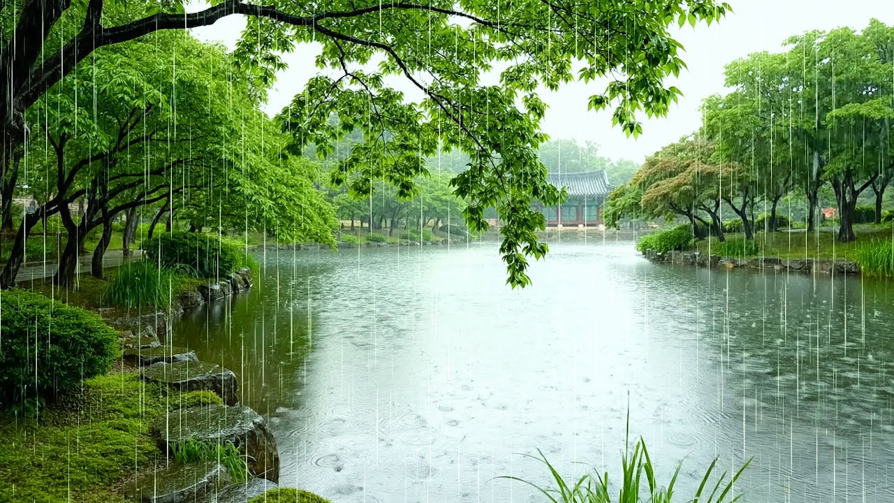 Sleep Better on a Rainy Day | Soft Rain on Garden Pond makes You Free Your Mind & Relax