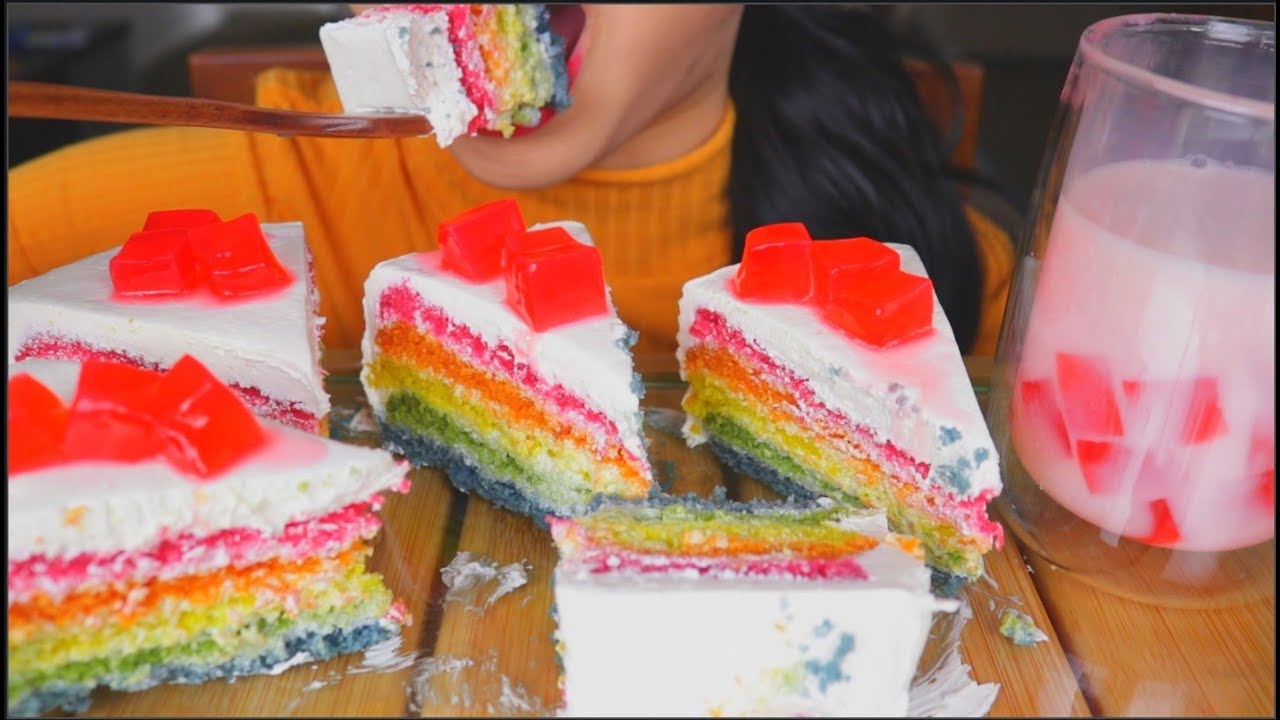 ASMR RAINBOW CAKE | COCONUT JELLY DRINK | DESSERT EATING SOUNDS | NO TALKING