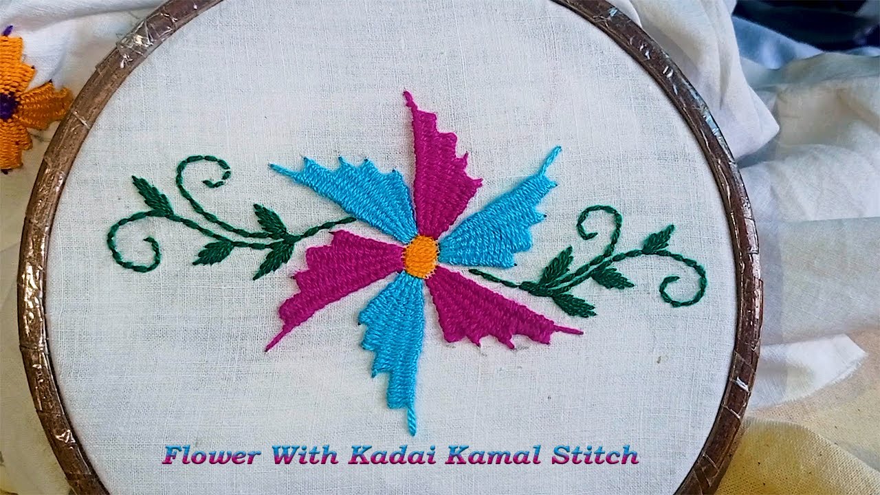 Hand embroidery Kadai Kamal stitch flower design ❤💙 ❤