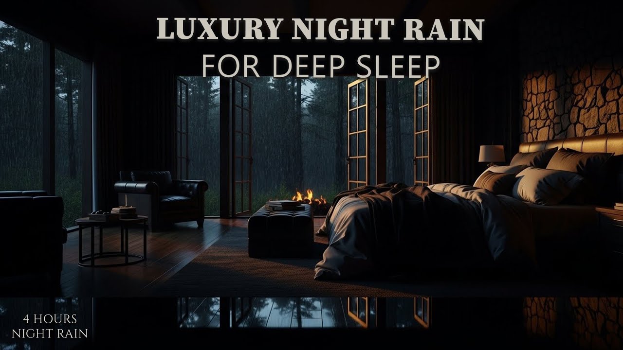 Gentle Night Rain in a Dark Luxury Forest Bedroom (No Thunder) 4 Hours Sleep Ambience