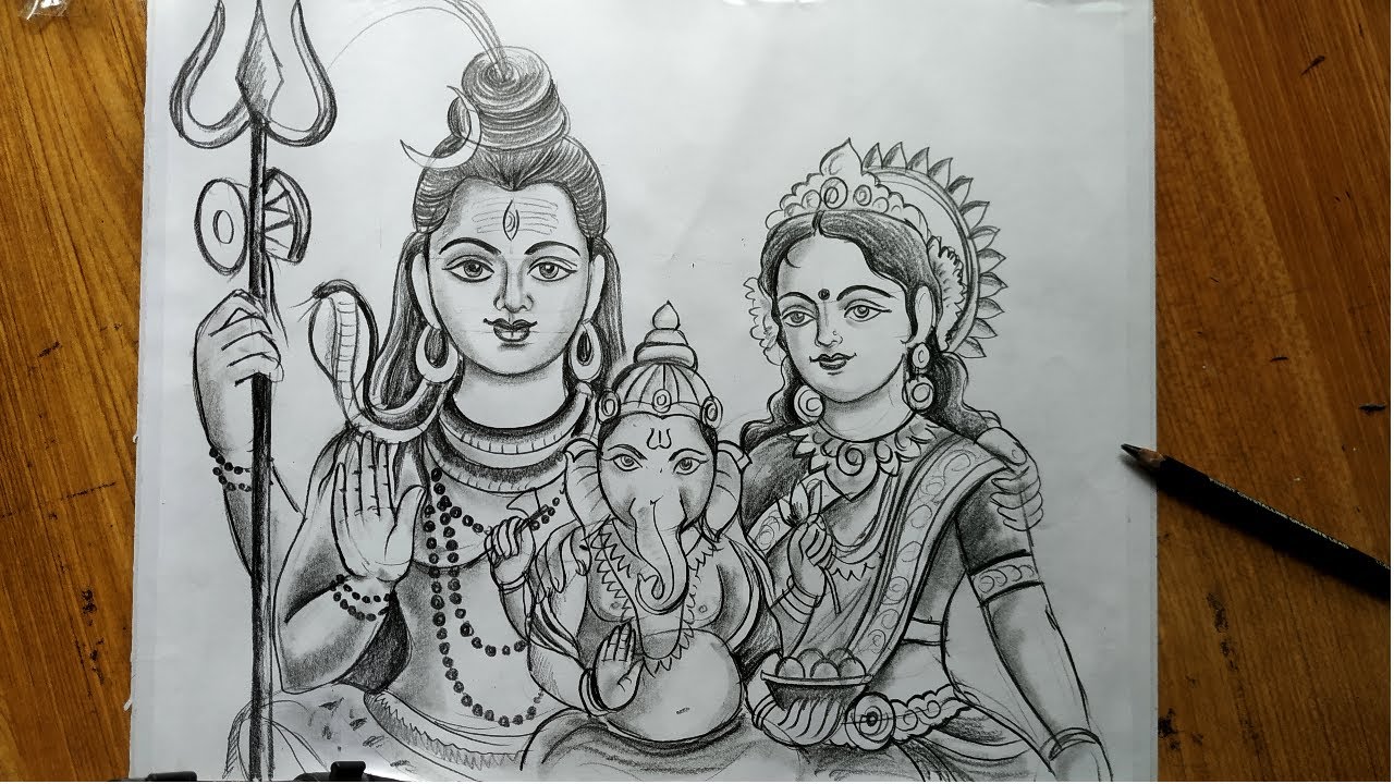how to draw lord shiva, mata parvati and lord ganesha,lord shiva drawing,lord ganesha drawing,